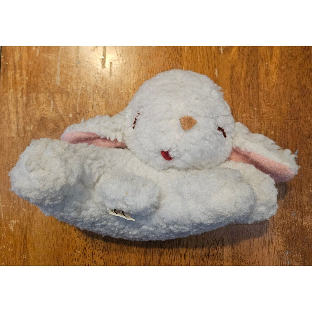 Vintage Musical Sleeping Lamb White Fuzzy Plush Toy Wind Up Nursery Baby Kids